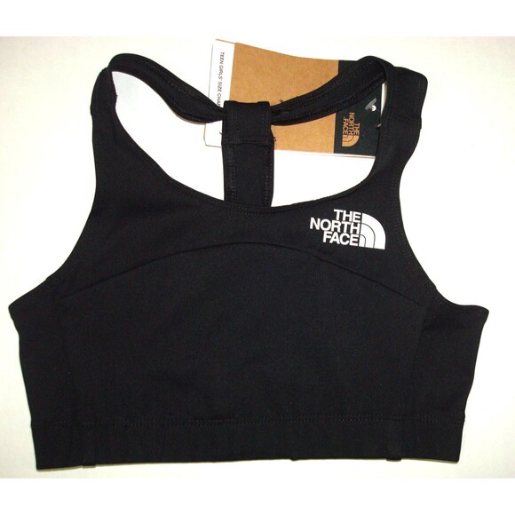 New Girls NWT THE NORTH FACE Bralette S 7 8 Never Stop Black Whit Top Sports Bra - Picture 1 of 2